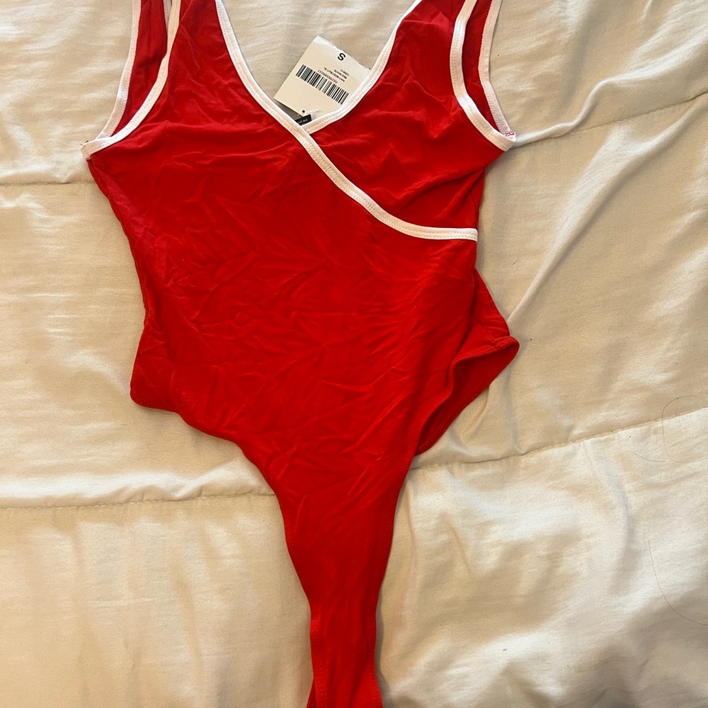 Forever 21 Red Bodysuit with White Trim